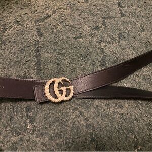 Gucci Black and Gold Belt with Iconic GG Buckle